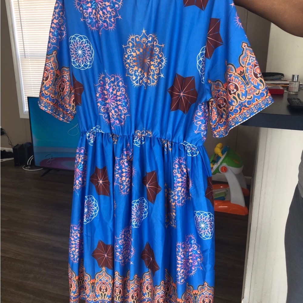 Blue Dress with Colorful Designs - Picture 2 of 3